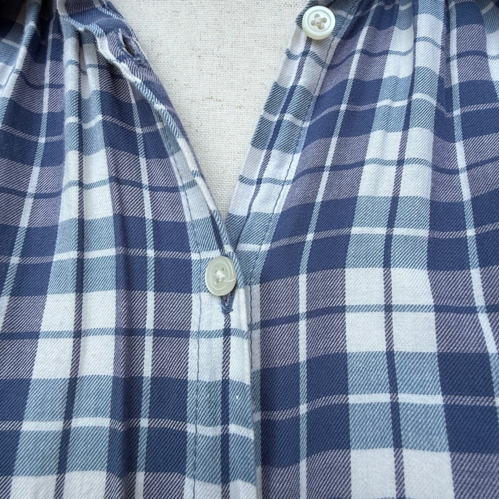 Madewell Blue White Plaid Split Back Button Front Cotton Top Womens Medium - Picture 6 of 12